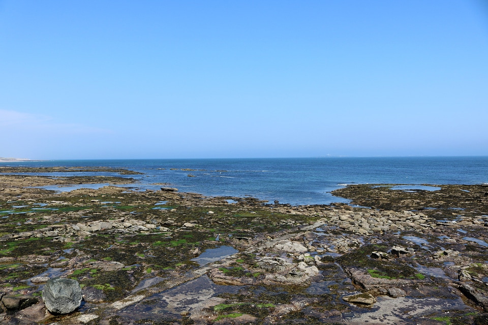 Seahouses foundations on the coastline of England