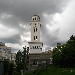 Church Steeple under the clouds photo