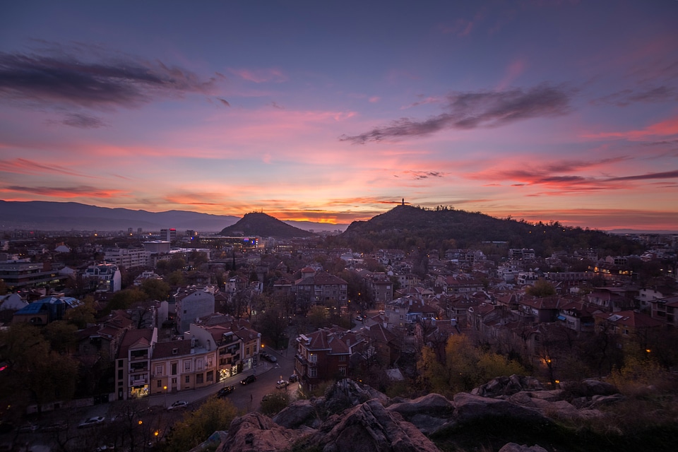 Sunset over the town overlook in Bulgaria