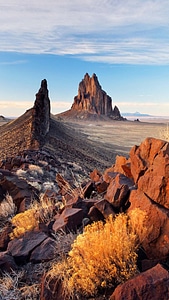 Rocky crags and peaks under the desert landscape