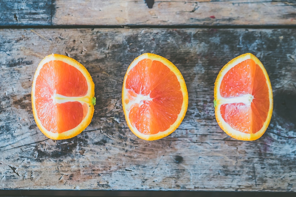 Orange slices on the table