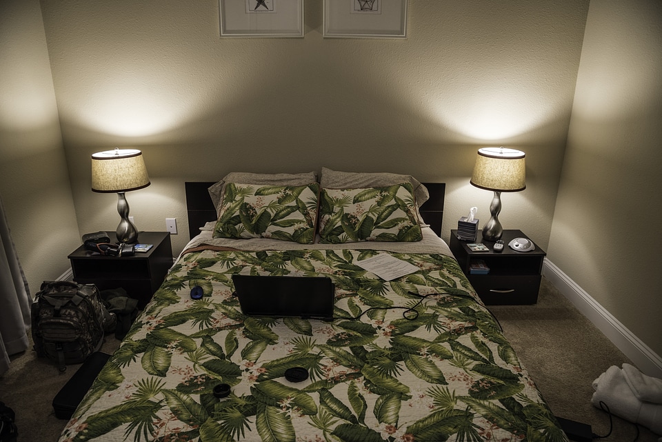 Green leaf and flower design bed turned into office