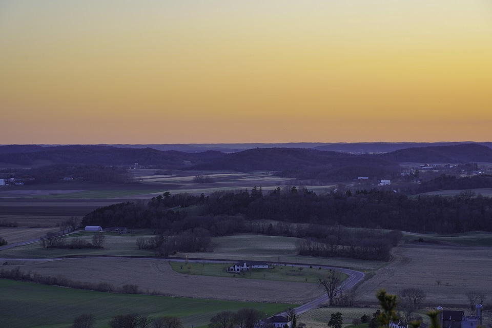 Red Skies landscape with farmland