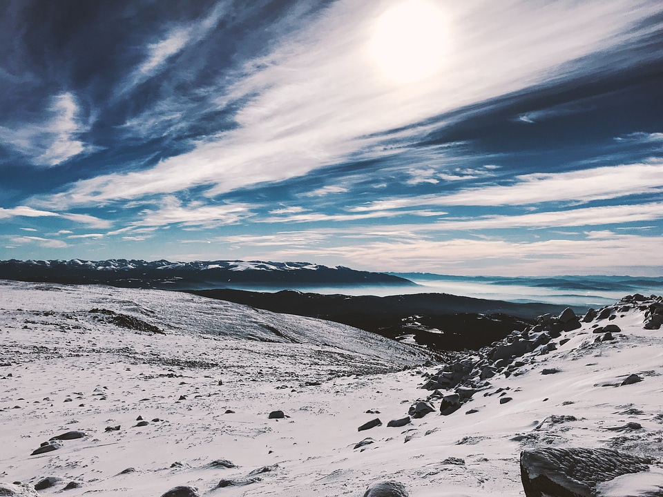 Snow covered Mountaintop Landscape and sky
