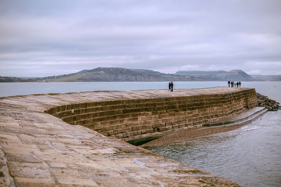 Stone walkway out into the lake