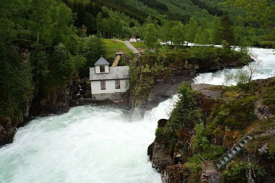 Rushing waterfalls and rapids in Norway
