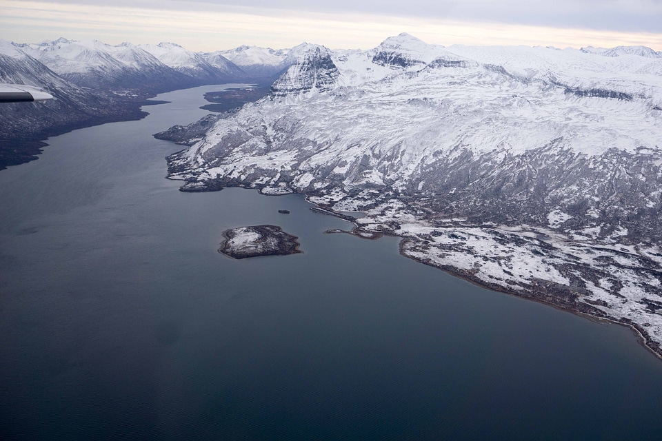 River mouth and Snowy Mountains in Katmai National Park