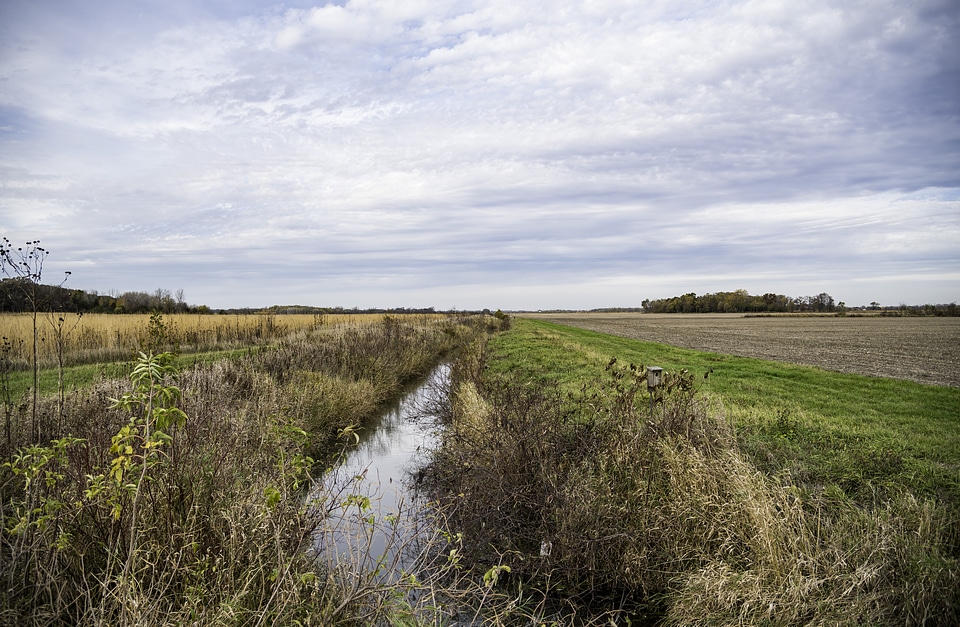 Stream landscape under the cloudy sky