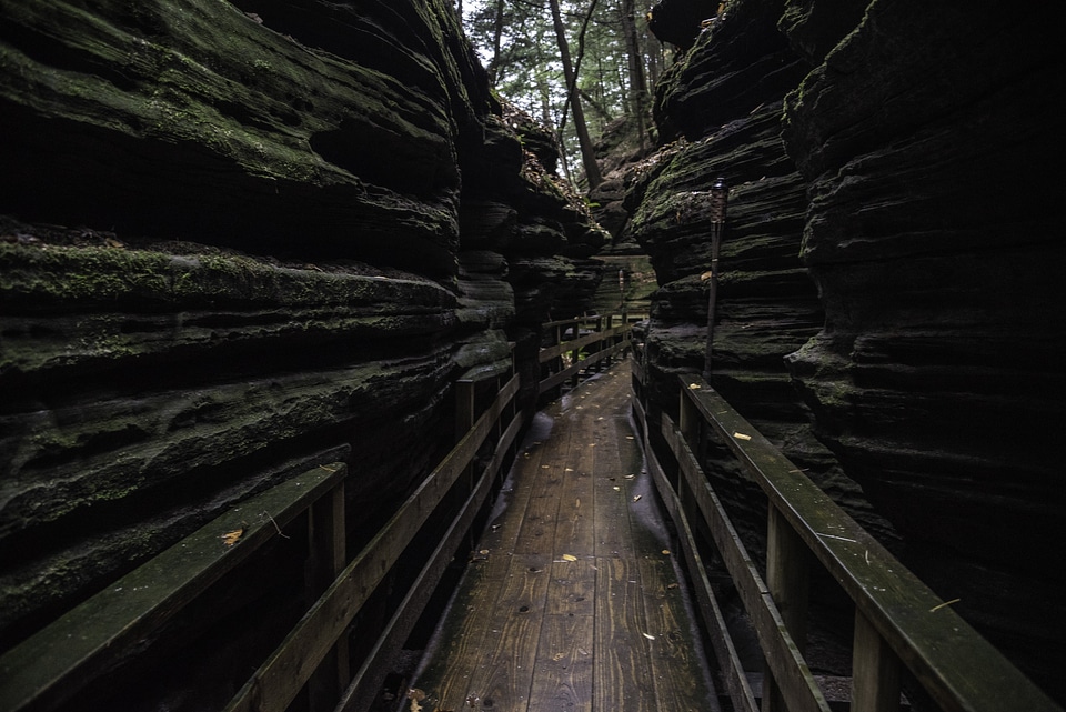 Wooden Walkway between the rocks in Wisconsin Dells
