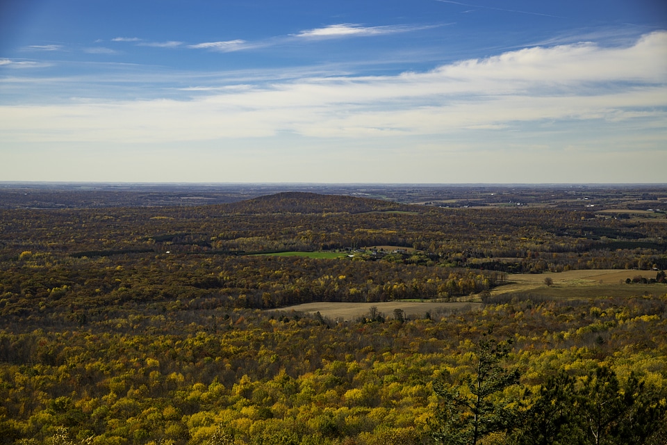Scenic Mountain Landscape with Autumn Leaves under the sky