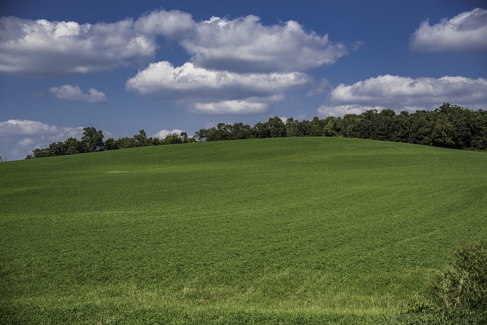 Green Hill Landscape under sky and clouds