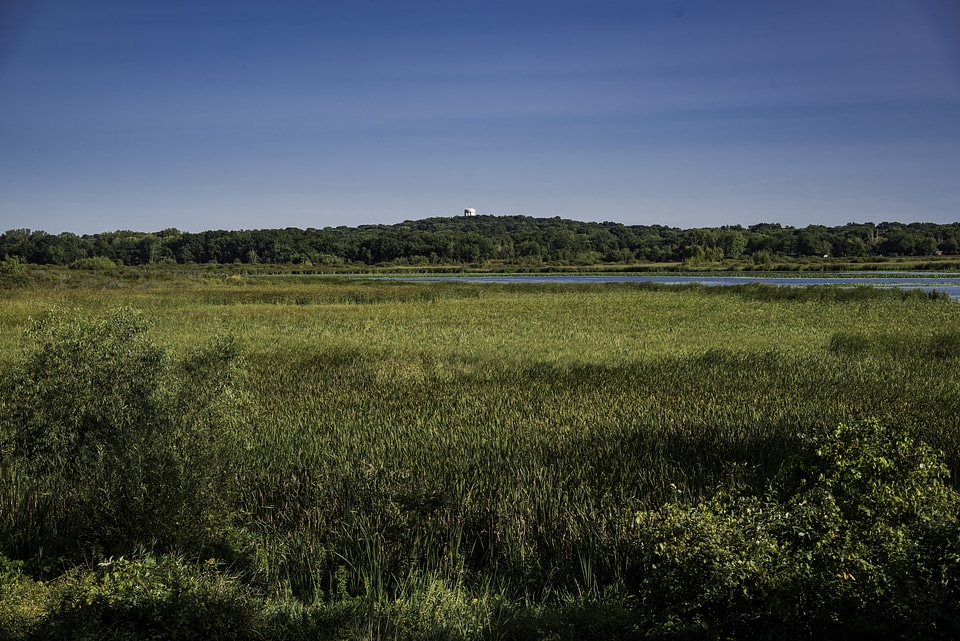 Landscape and water and hill at Cherokee Marsh