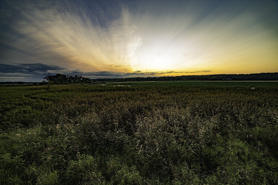 Fading sunlight with dramatic skies at Cherokee Marsh, Wisconsin photo