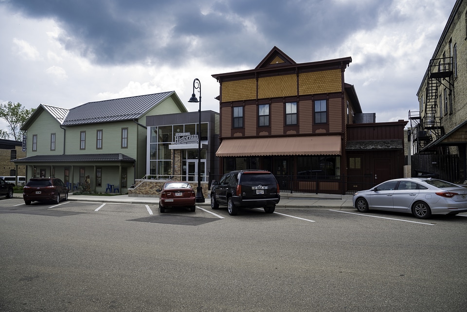 Historium and streetside buildings in Mount Horeb, Wisconsin
