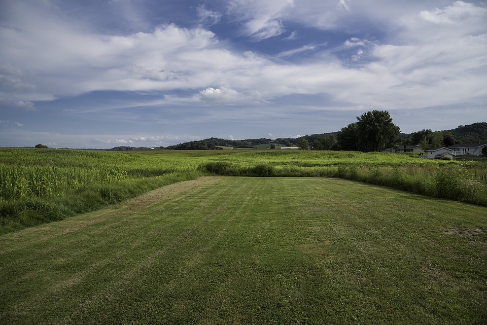 Farm and field landscape under the skies in Wisconsin