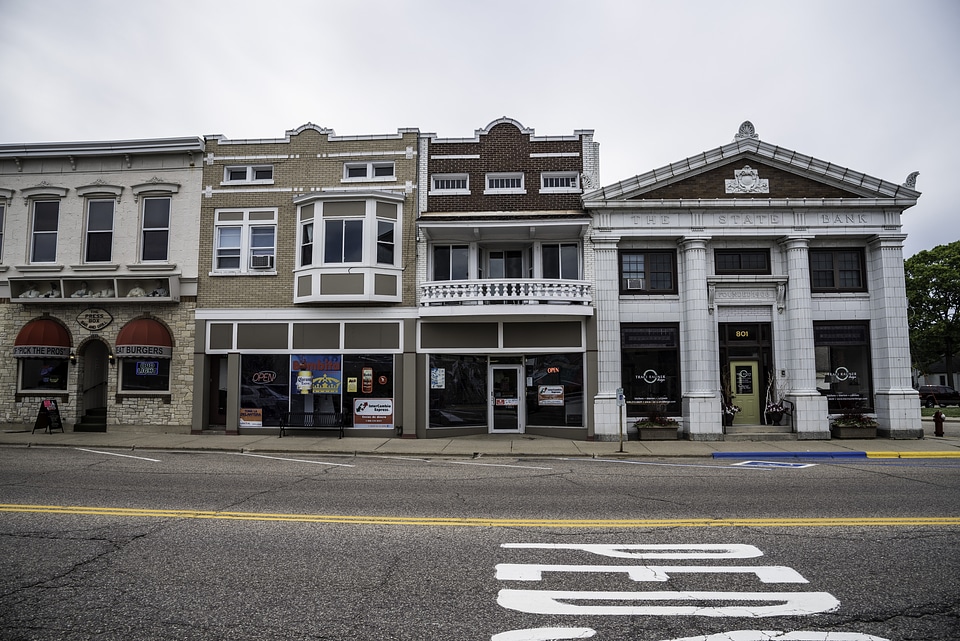 Shop and buildings on main street in Sauk City