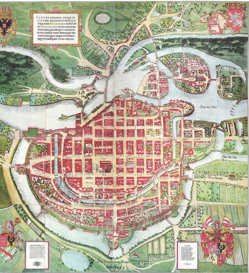 Map of the city from 1562 in Wroclaw, Poland