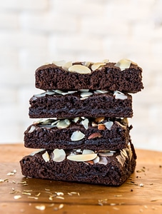 Four stacked brownies