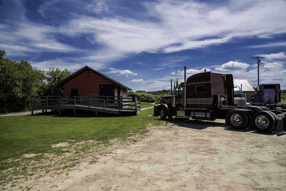Monticello Bike Stop with Trucks on Sugar River State Trail