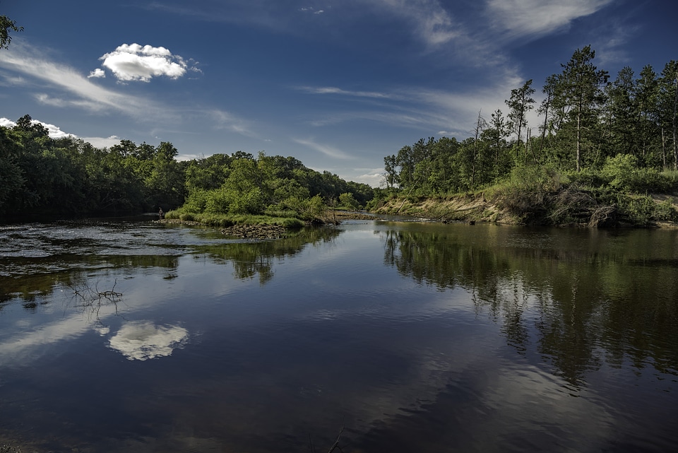 River, sky, and trees at Harstad County Park
