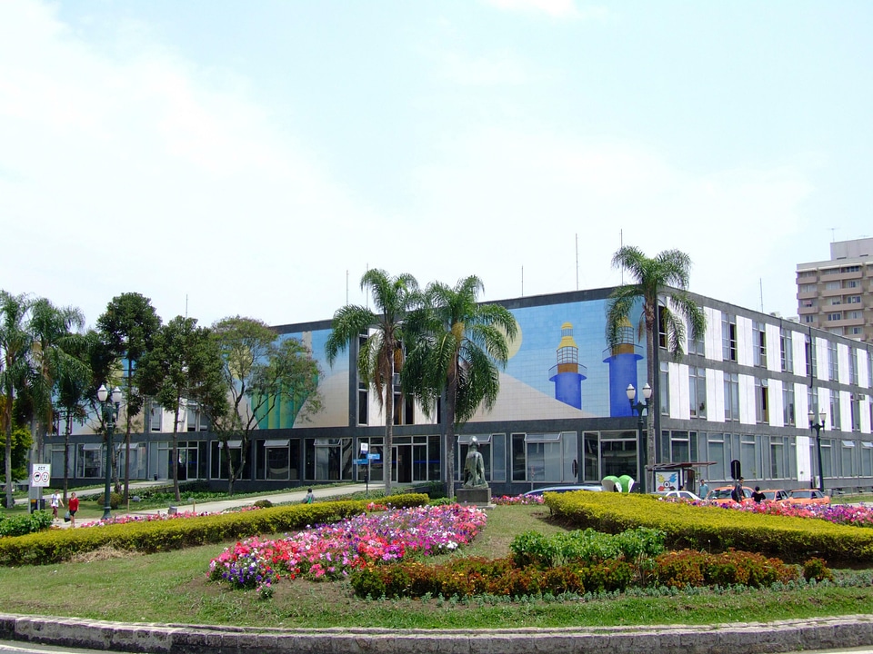 Curitiba City Hall with flower gardens in Brazil