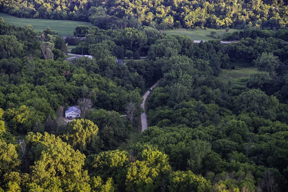 Highway and road in the valley at Great River Bluffs State Park