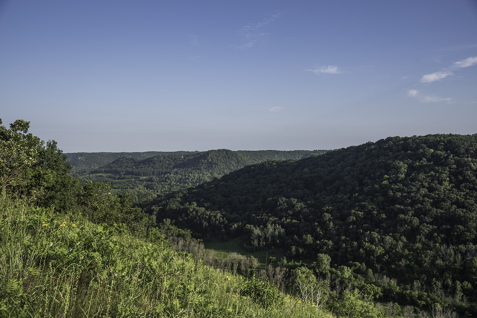 Hills, bluffs, and forest in Great River Bluffs State Park, Minnesota