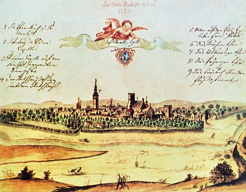 Drawing of Ostrava in 1728 in Czech Republic