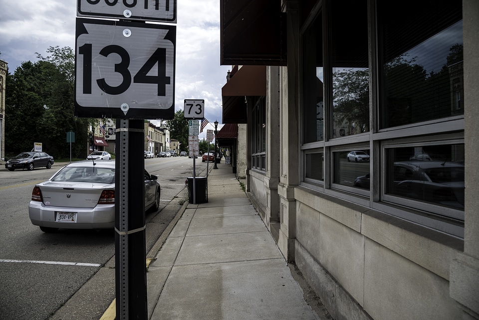 Sidewalk View with sign in Deerfield