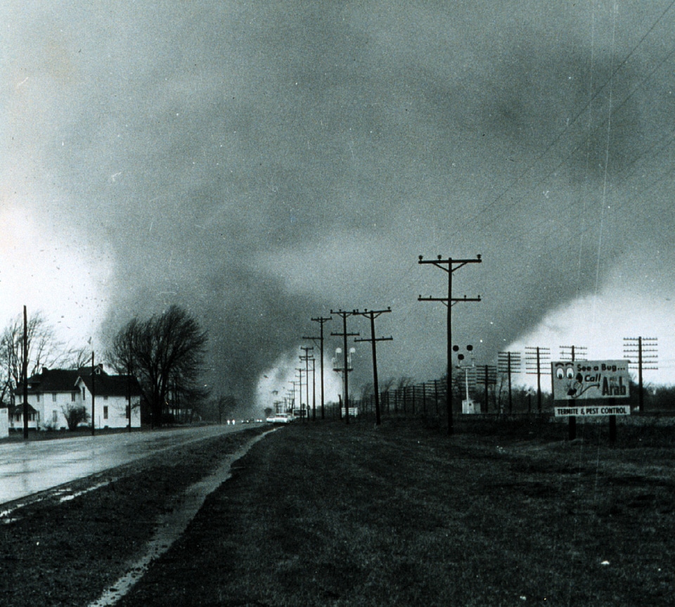 Twin Tornados hitting Goshen in 1965, Indiana.