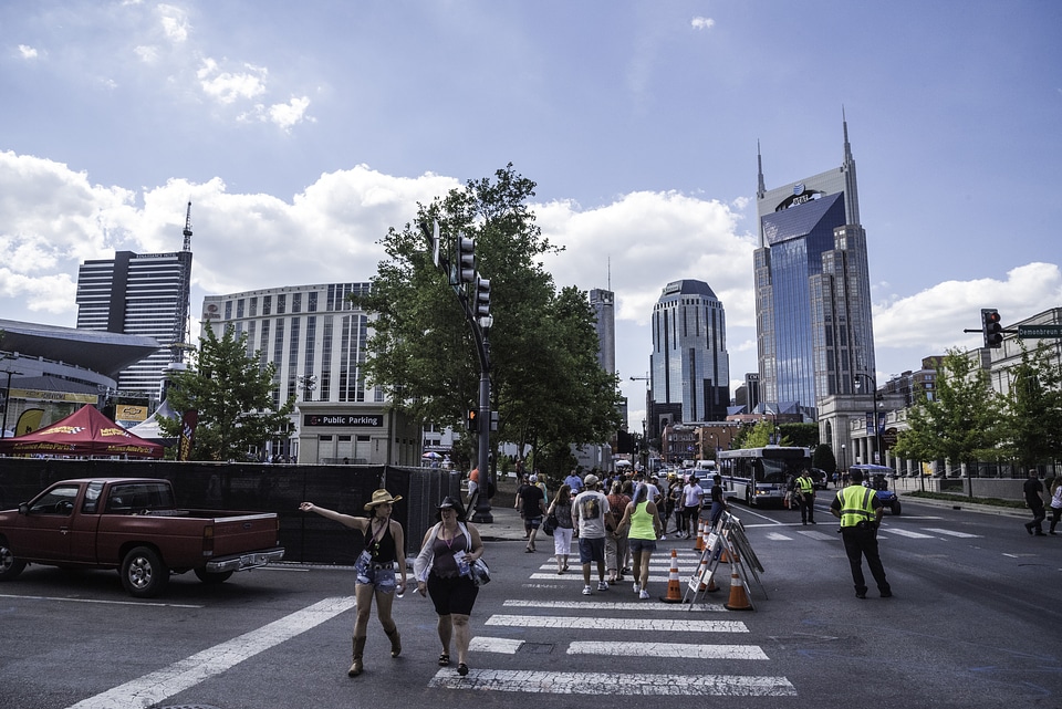 People Crossing the street in Downtown Nashville