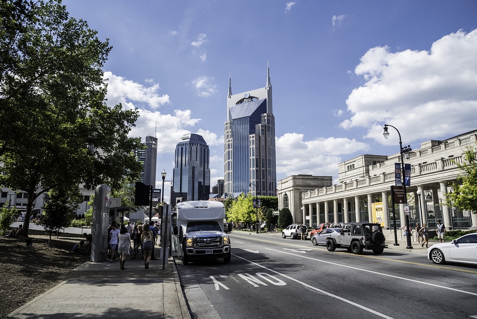 Downtown Nashville with towers under the sky