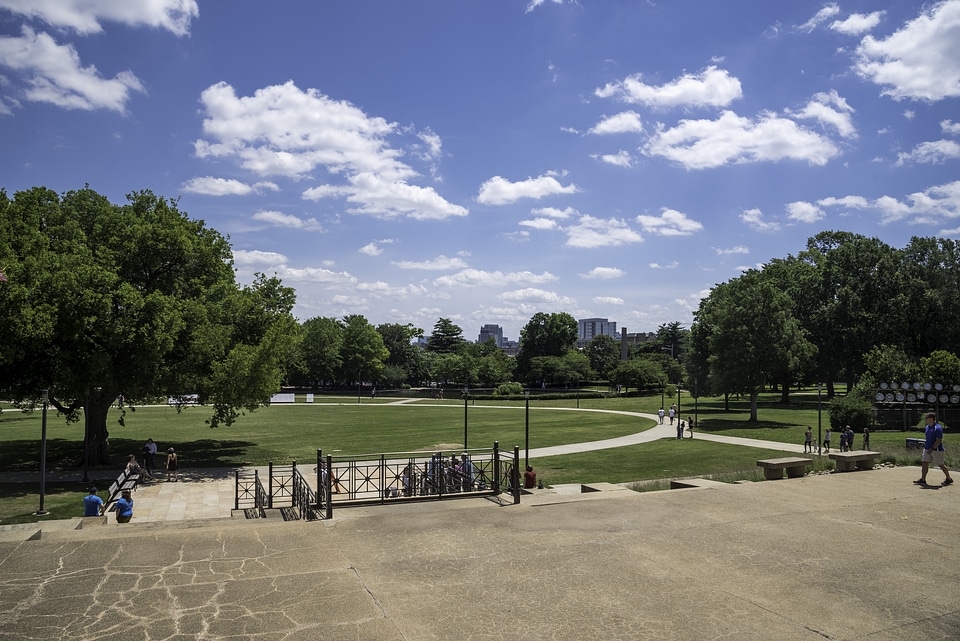 Bicentennial Park under blue skies and clouds in Nashville