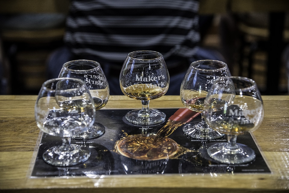 Five Taste Testing Glasses at Maker's Mark Distillery