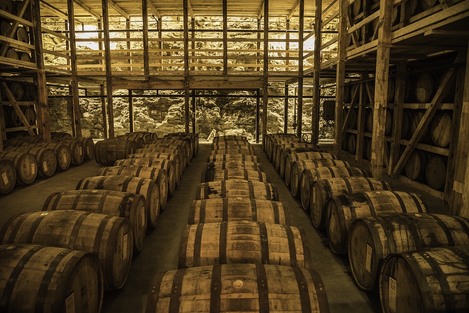 Barrels of Whiskey in the storage Room