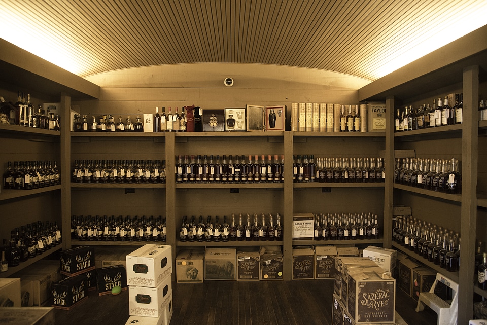 Shelves of rare whiskey at Buffalo Trace Distillery