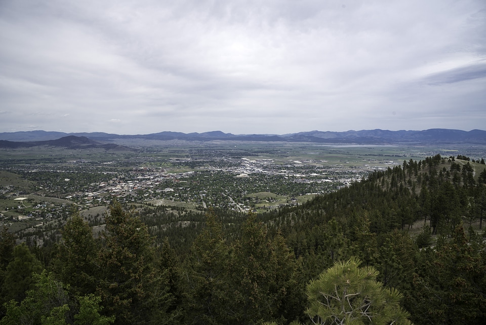 Far off Helena from Mount Ascension under grey skies in Helena