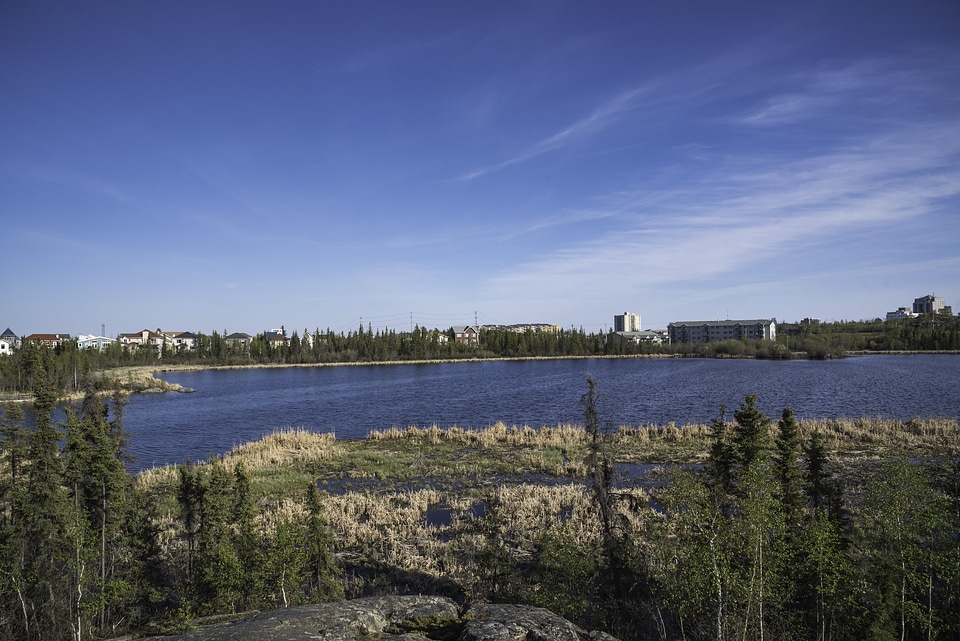 Houses across from Niven Lake in Yellowknife
