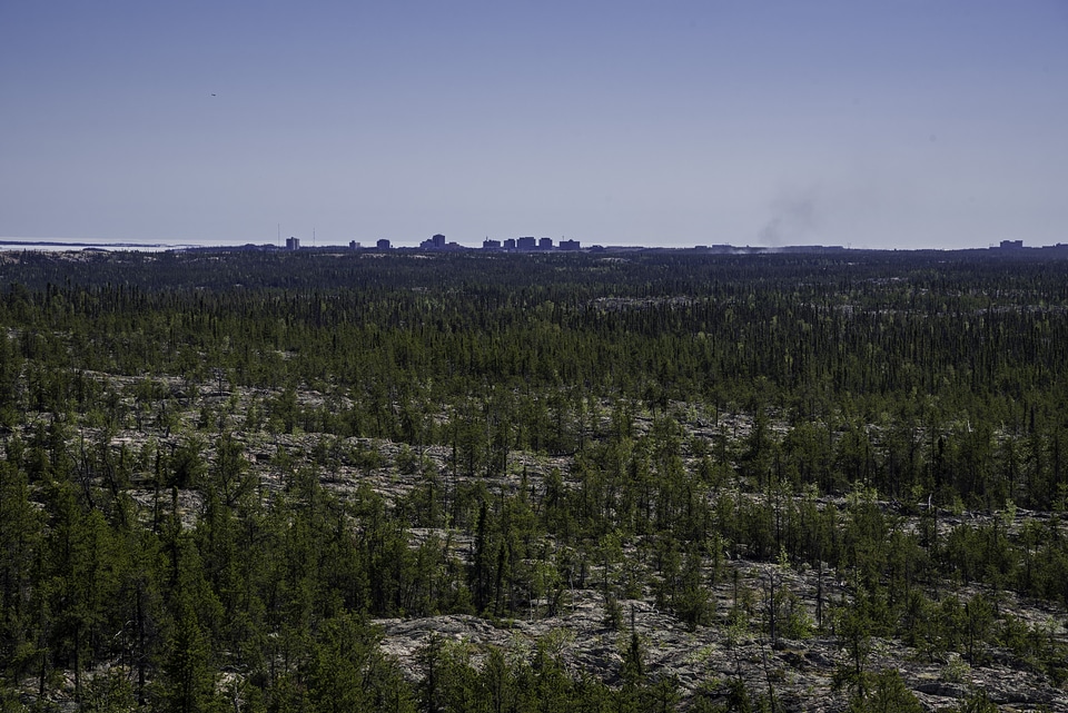 Skyline of Yellowknife in the Distance from the top of the rock outcropping