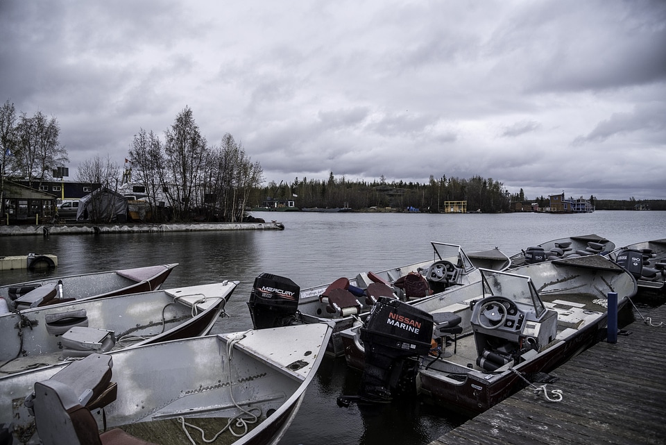 Boats on the dock in Old Town in Yellowknife