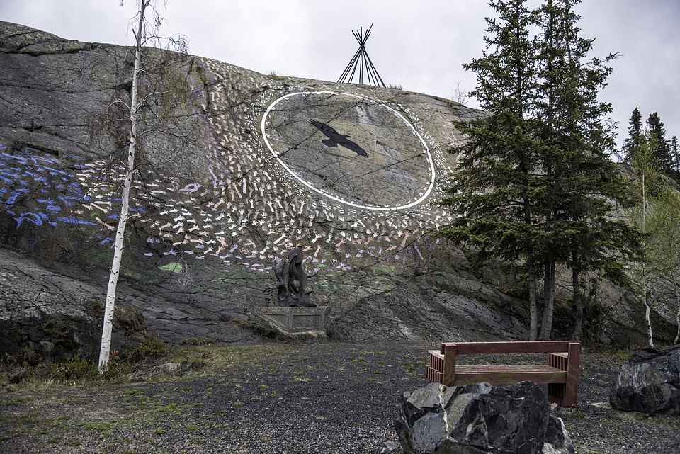 Park with artwork in old town, Yellowknife