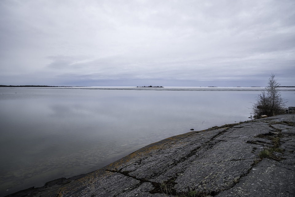 Landscape on cloudy day overlooking Great Slave Lake near Dettah