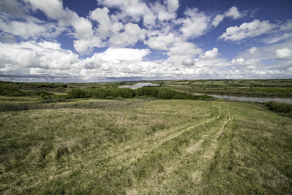 Grassland and river scenery in Saskatchewan