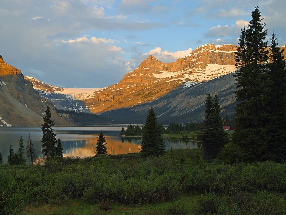 Sunset and dusk landscape near Bow Lake at Banff National Park, Alberta, Canada