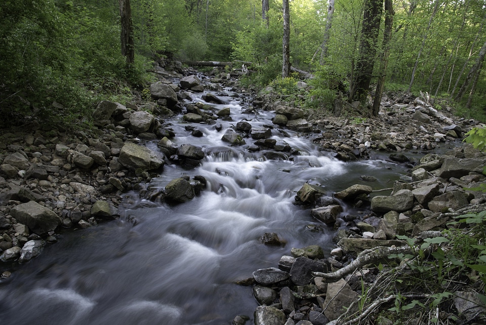 Time-Lapse of the flowing river rapids in Baxter's Hollow, Wisconsin