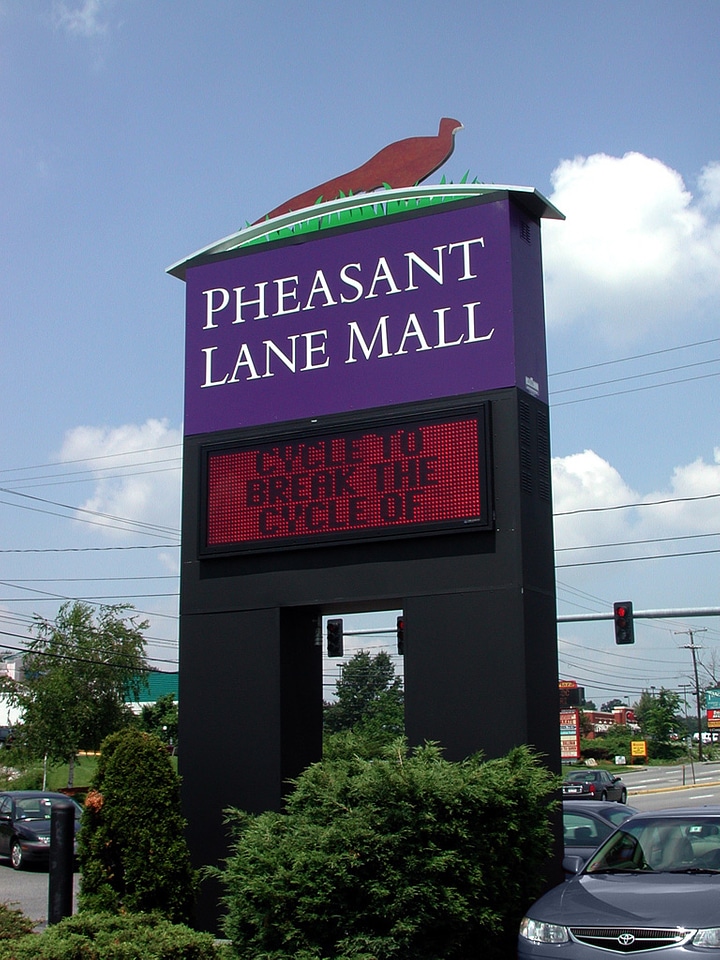 Tall Pheasant Lane Mall sign in Nashua, New Hampshire