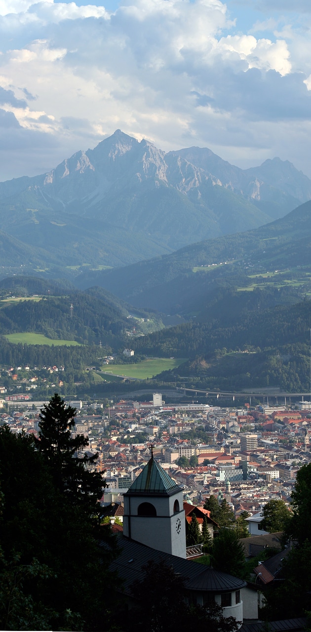 Panoramic view looking down in Innsbruck, Austria