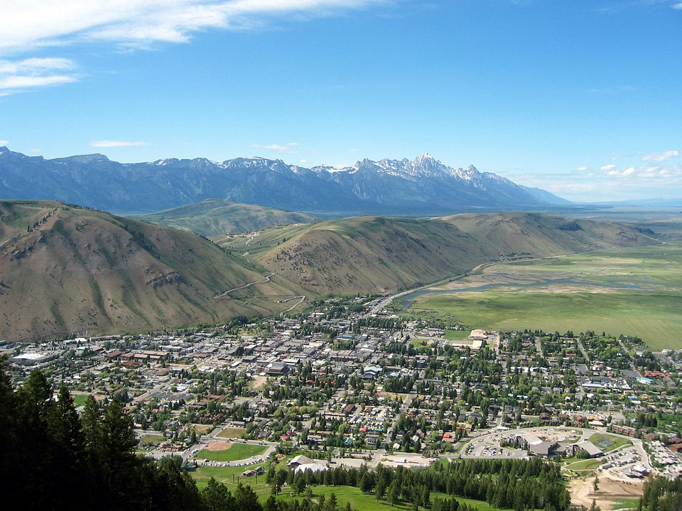 Overview of the town of Jackson, Wyoming from Snow King Resort