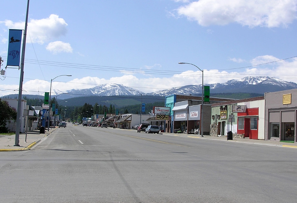 Downtown Libby with sky and clouds in Montana