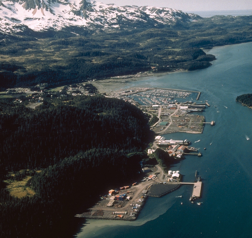 Aerial view of Cordova, Alaska landscape